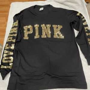 PINK Black and Sequin Long Sleeve tee